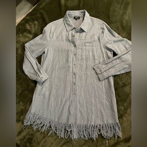 Blue B size small denim blue linen dress, cute fringe dress up with boots